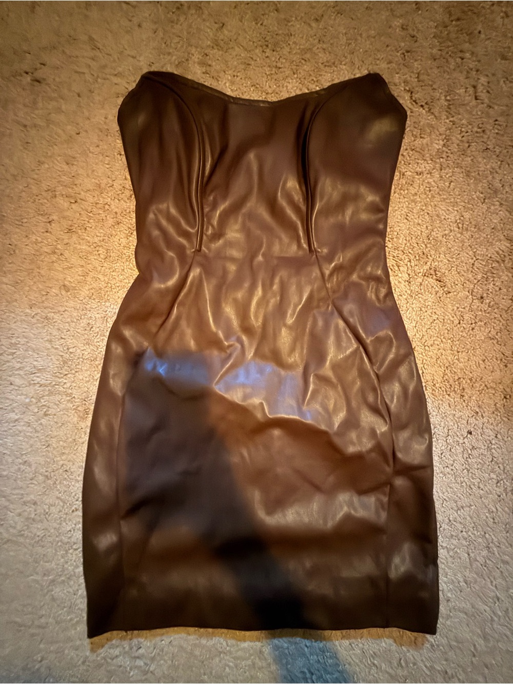 Strapless Faux Leather Bodycon Dress in Brown